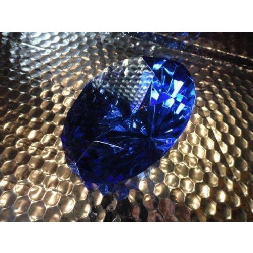 Blue Crystal Cut Clear Paperweight Faceted Prism Glass Art Diamond Shape
