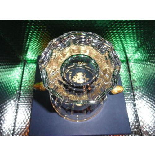 Faberge cut crystal ice bucket 6 1/8” tall, 8” wide, signed on the bottom