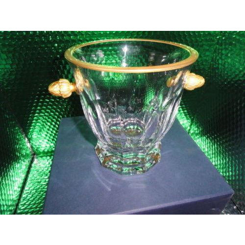 Faberge cut crystal ice bucket 6 1/8” tall, 8” wide, signed on the bottom