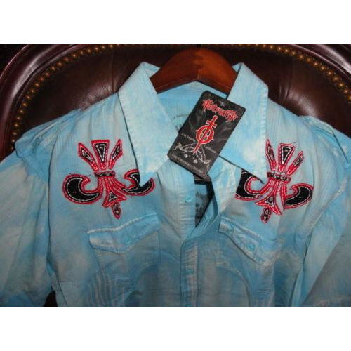 Retrofit Medium size Short Sleeve Shirt Light Blue  with Embroidery Front & Back