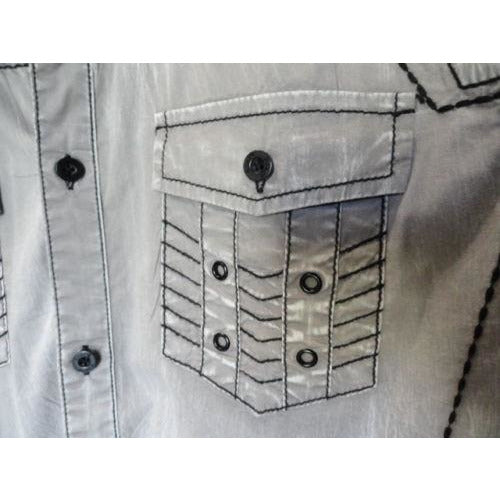 Roar mens  Gray  & Black embroidered casual designer shirt Medium