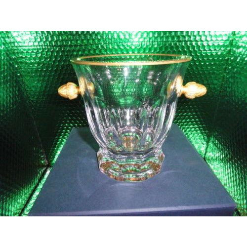 Faberge cut crystal ice bucket 6 1/8” tall, 8” wide, signed on the bottom