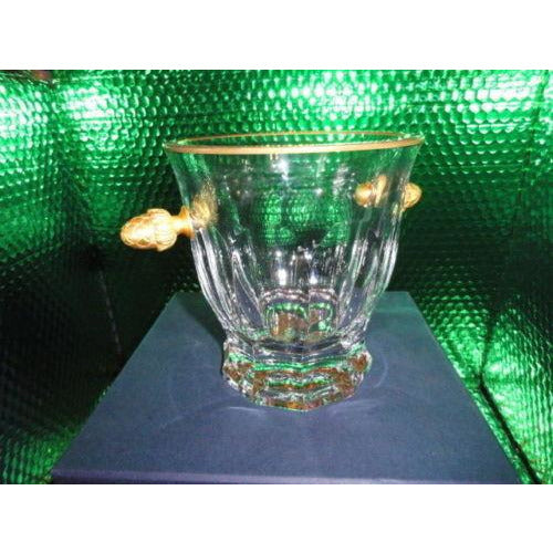 Faberge cut crystal ice bucket 6 1/8” tall, 8” wide, signed on the bottom