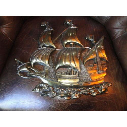 Brass Wall Plaque of Sailing Ship 15 " across by 13.25" H