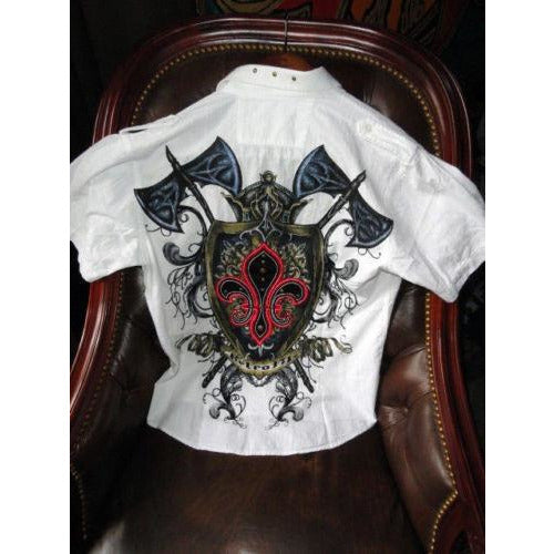 Retrofit Large Short Sleeve Shirt White with Embroidery Front & Back