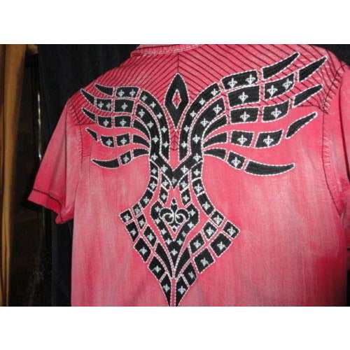 Roar mens  red  & black embroidered casual designer shirt Medium