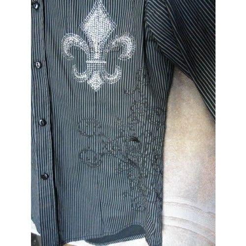 Bulseye Black Label mens casual designer  shirt with striped with crystals Large