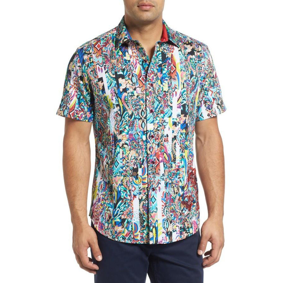 Robert Graham Terraferma Psychedelic Collage Short Sleeve Shirt — Medium