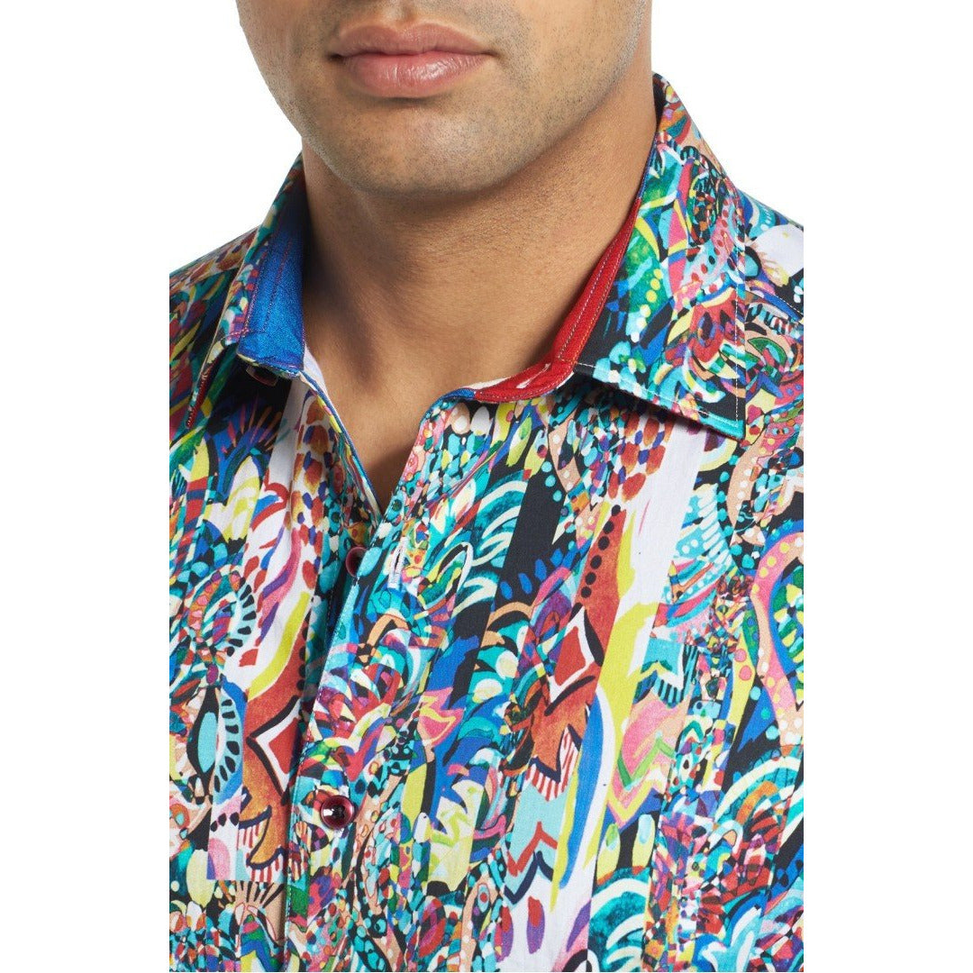 Robert Graham Terraferma Psychedelic Collage Short Sleeve Shirt — Medium