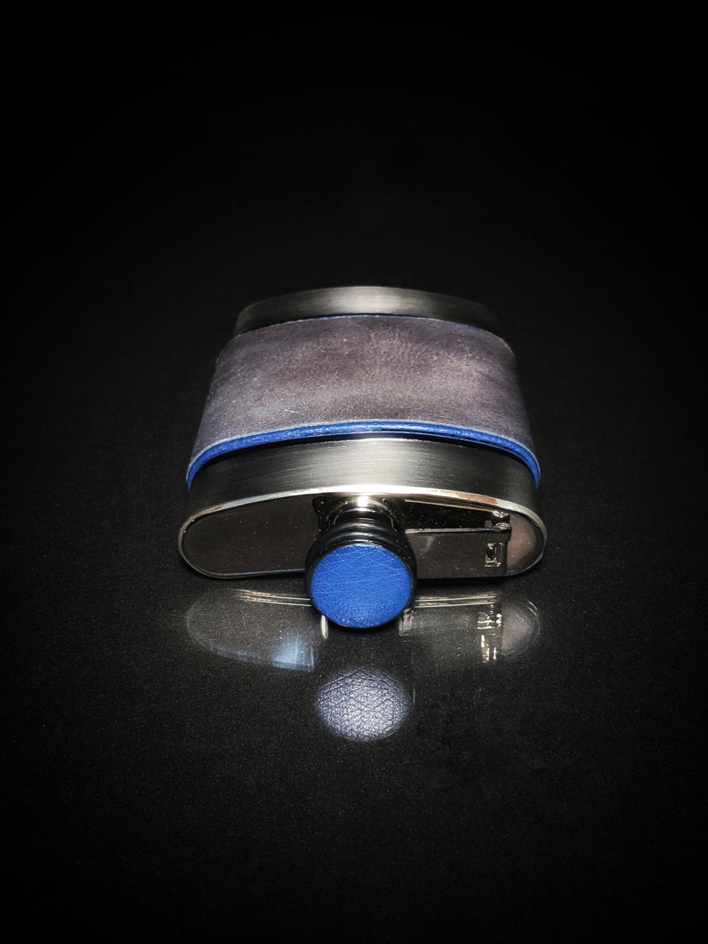 Brizard and Co. The 8 oz Flask -Full Grain Gray Leather and Blue Ostrich