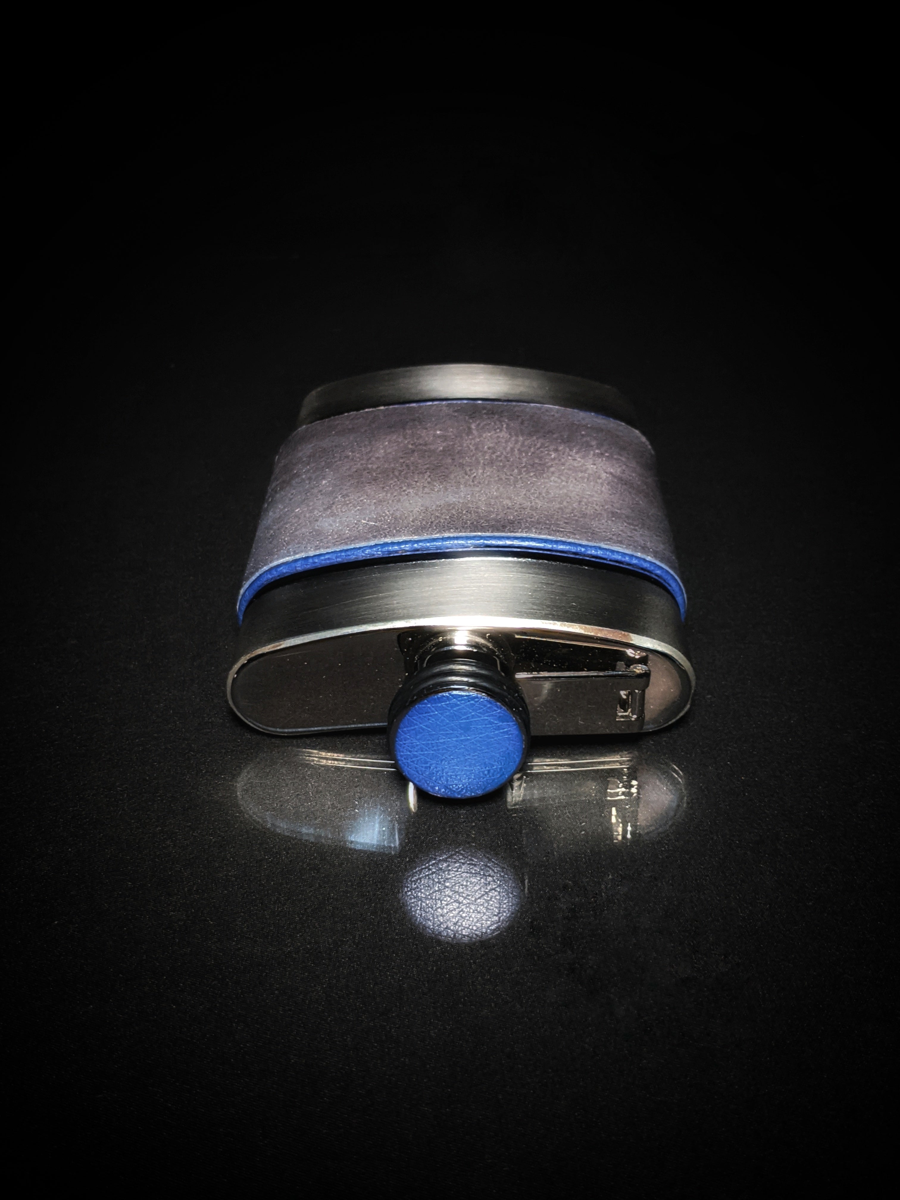 Brizard and Co. The 8 oz Flask -Full Grain Gray Leather and Blue Ostrich