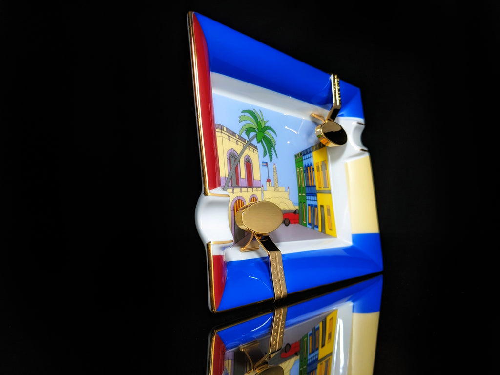 Elie Bleu Casa Collection Porcelain Ashtray with Gold Plated rests