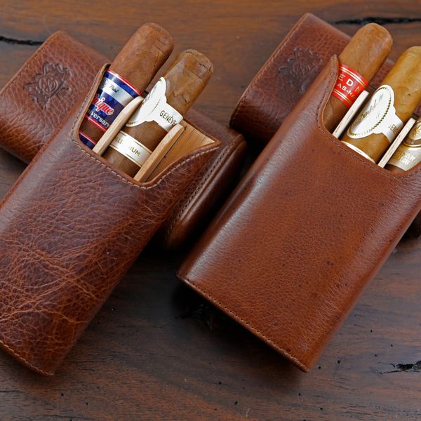 Brizard and Co The "Show Band" 3 Cigar Case - Antique Saddle Leather
