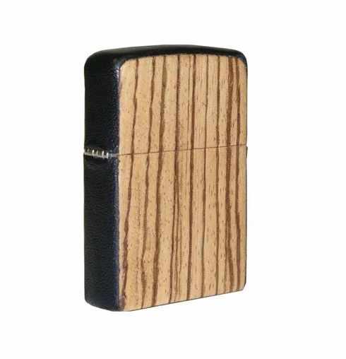 Brizard and Co. Zippo Lighter - Zebrawood and Black Leather