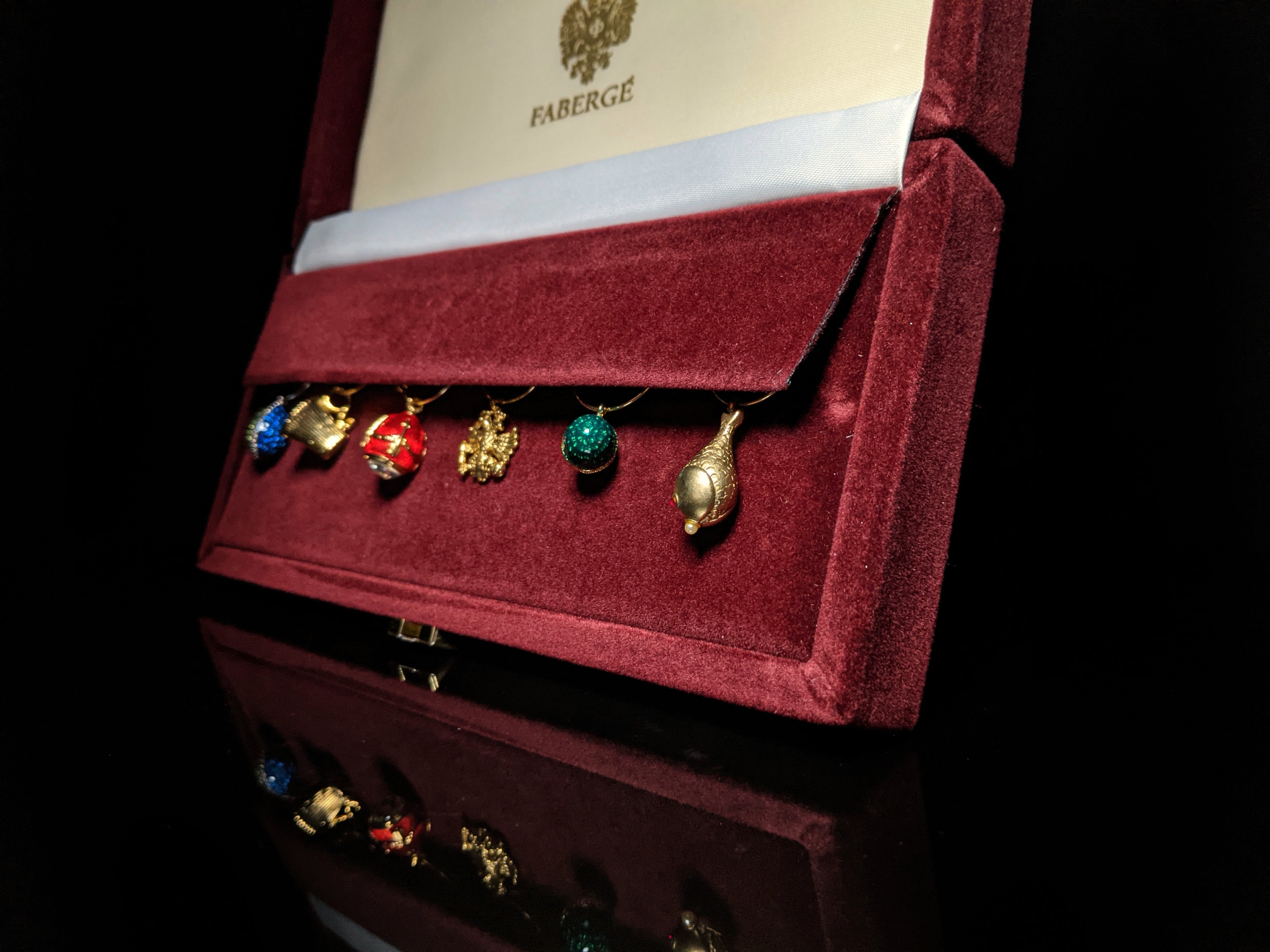 Fabergé Crystal Glass Charms — Set of 6 in Original Velvet Box