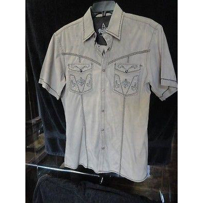 Roar Khaki & Brown  embroidered casual designer shirt Medium