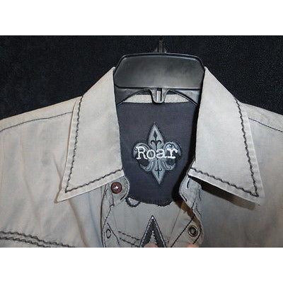 Roar Khaki & Brown  embroidered casual designer shirt Medium