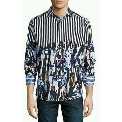 Robert Graham Cayman Island Stripe Abstract Floral Shirt — Medium