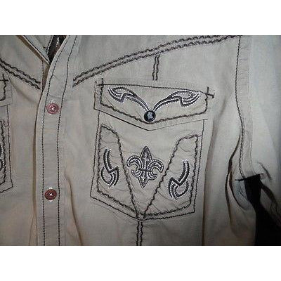 Roar Khaki & Brown  embroidered casual designer shirt Medium