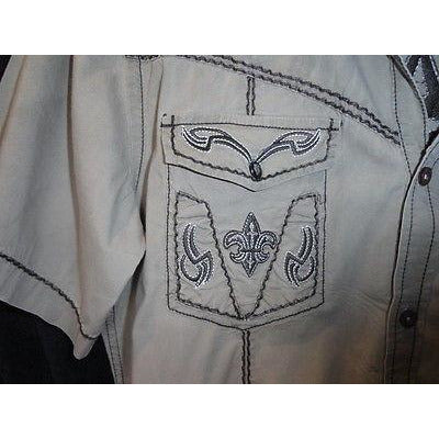 Roar Khaki & Brown  embroidered casual designer shirt Medium