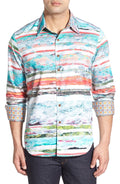 Robert Graham Bedouin Watercolor Landscape Stripe Shirt — Medium