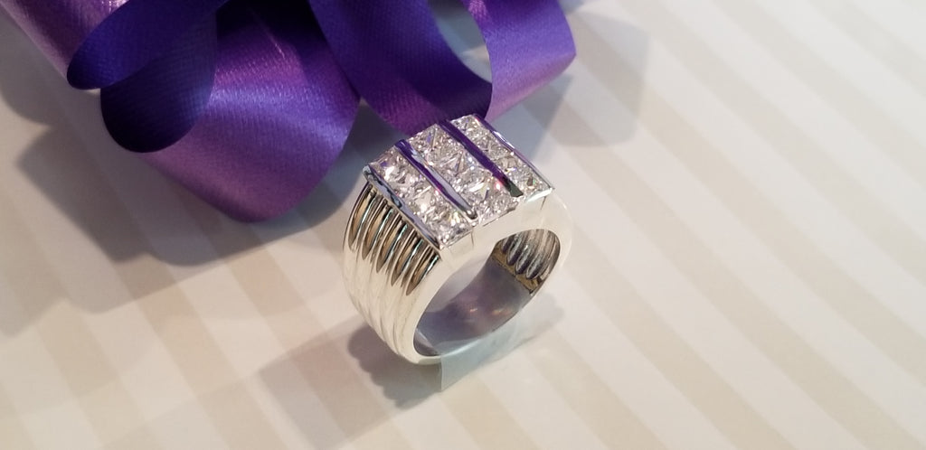 Men's Sterling Silver & Princess Cut Ring