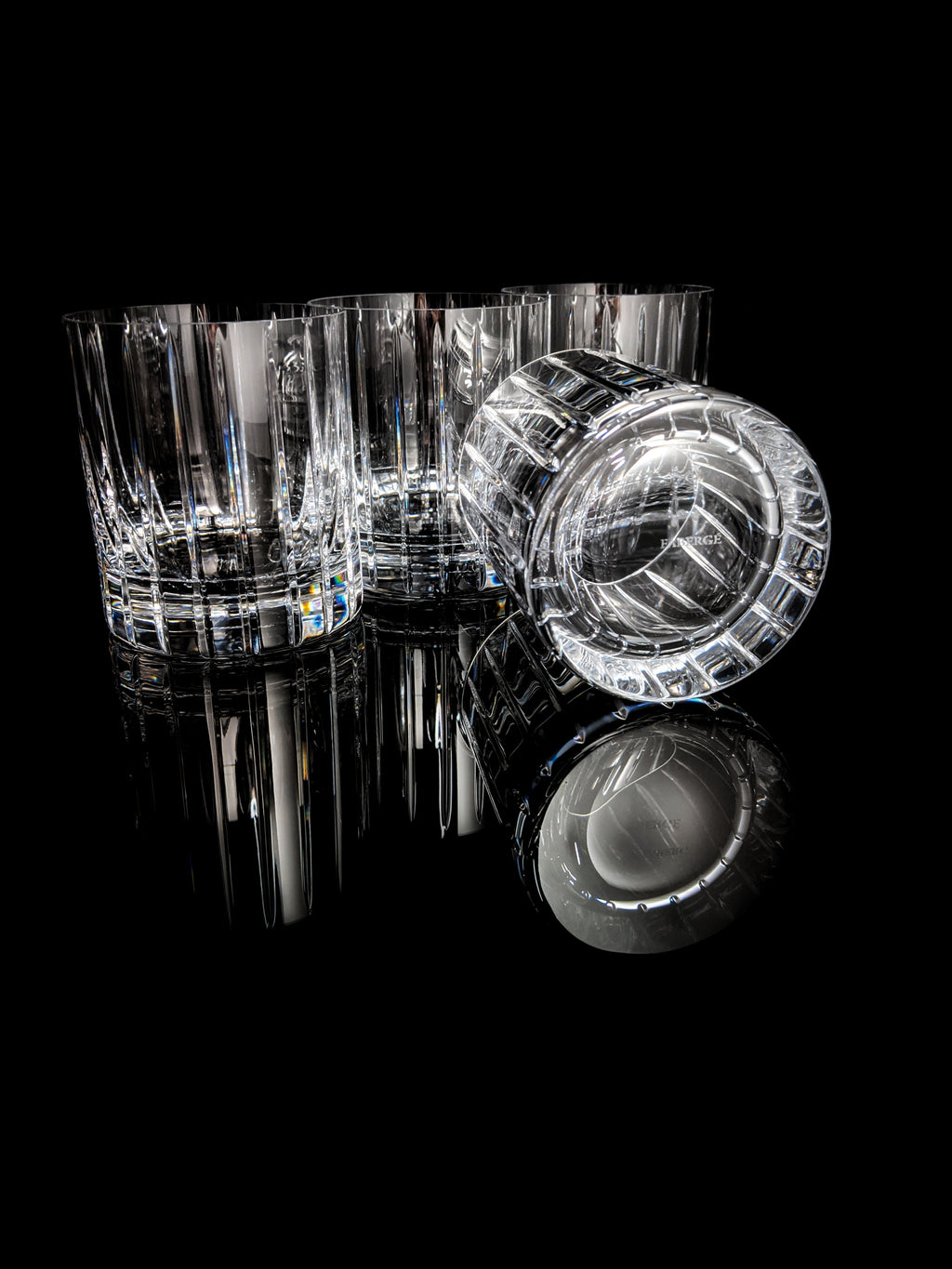 Faberge Atelier Crystal Collection  Highball Glasses set of 4 NIB  5 1/4" H x 2 7/8" W