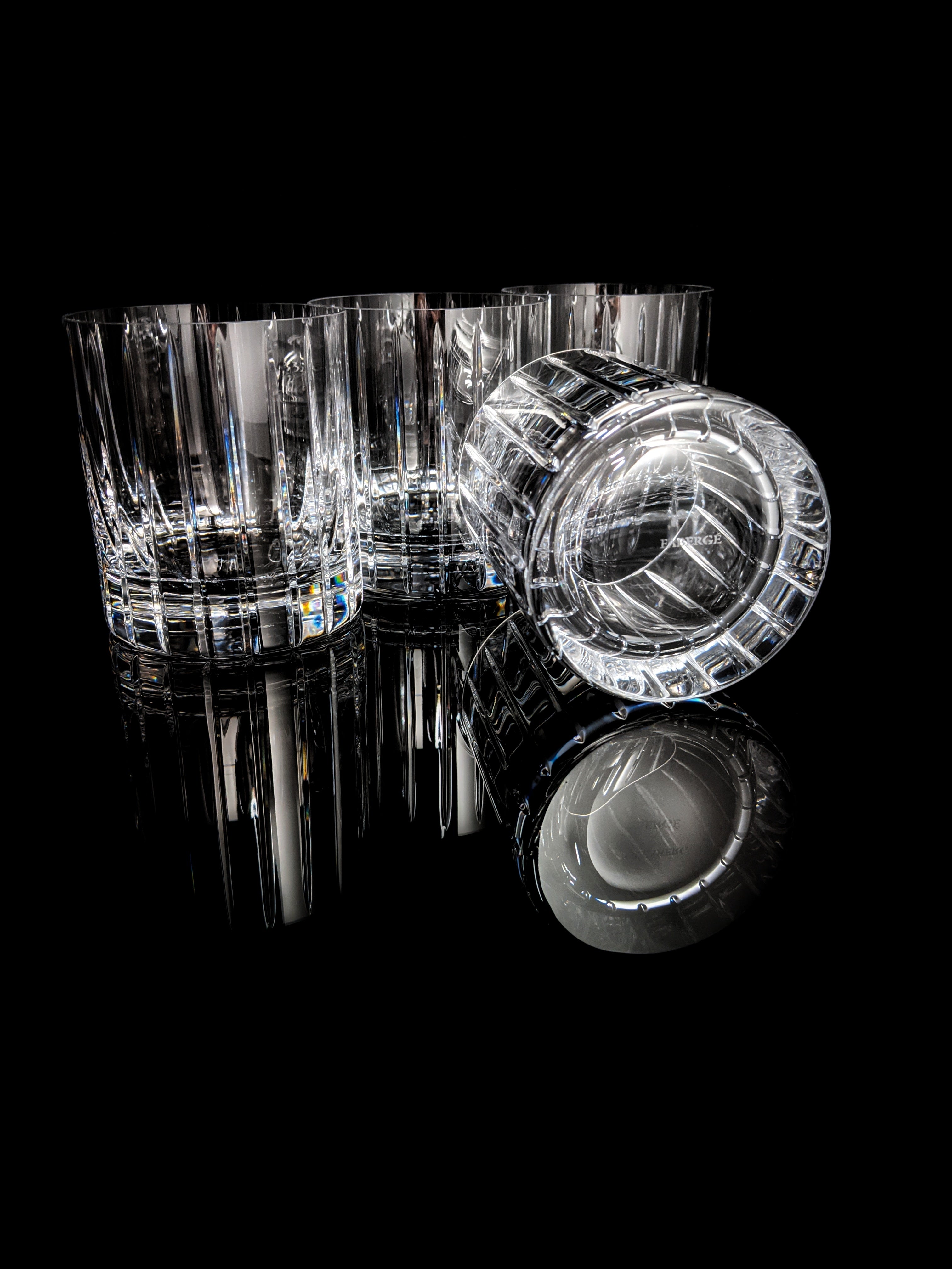 Faberge Atelier Crystal Collection  Highball Glasses set of 4 NIB  5 1/4" H x 2 7/8" W