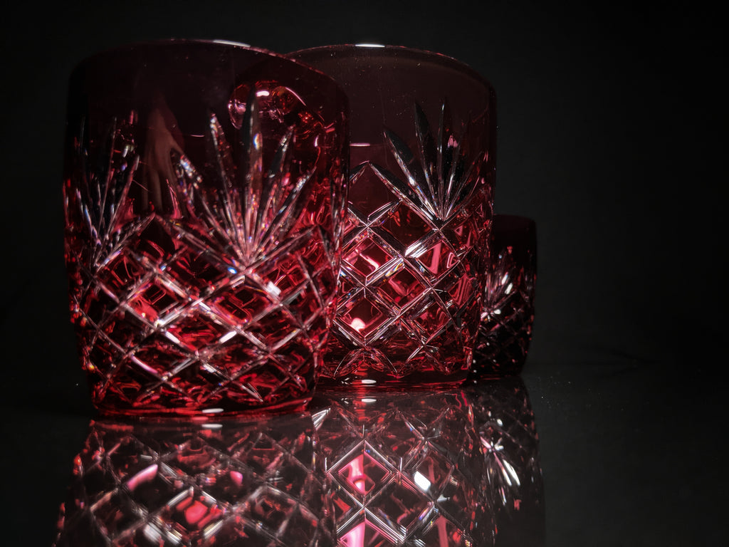 Faberge Odessa  Red Crystal Ice Bucket and Highball Glasses