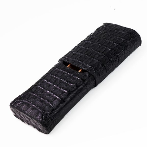 Brizard and Co. The "Show Band" 3 Cigar Case - Black Caiman Crocodile