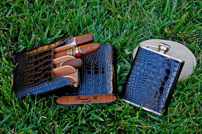 Brizard and Co. The 6 oz Flask - Croco Pattern Black