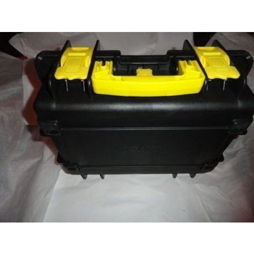 Invicta watch carrying case in grey with yellow handles holds 8 watches