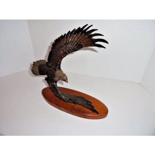 American Eagle Bronze Sculpture on Wooden Base