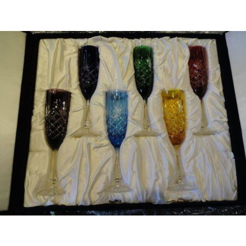 Faberge Crystal Colored  Flutes  set of 6 Glasses