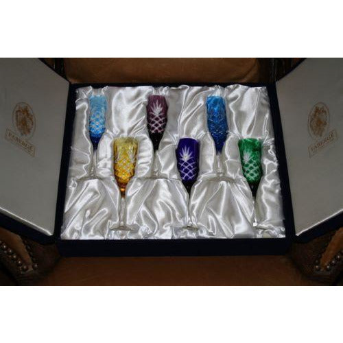 Faberge Crystal Colored  Flutes  set of 6 Glasses