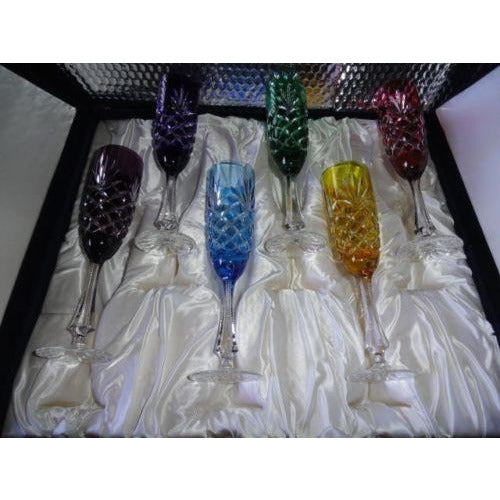 Faberge Crystal Colored  Flutes  set of 6 Glasses