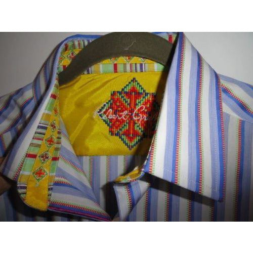 Robert Graham Blue White Satin Stripe Shirt — Medium