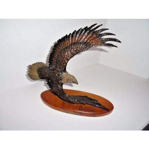 American Eagle Bronze Sculpture  Wooden Base