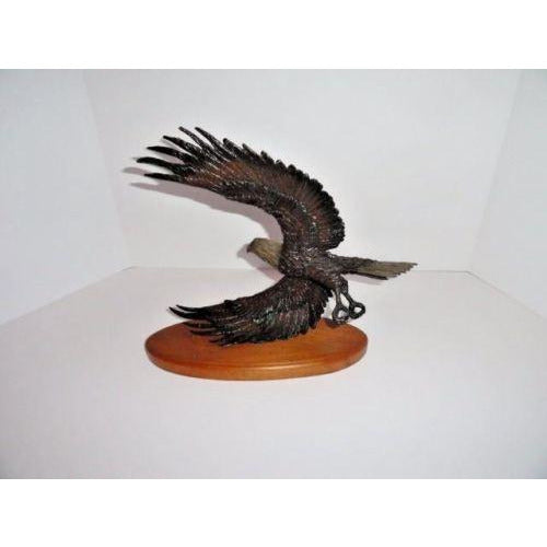 American Eagle Bronze Sculpture  Wooden Base