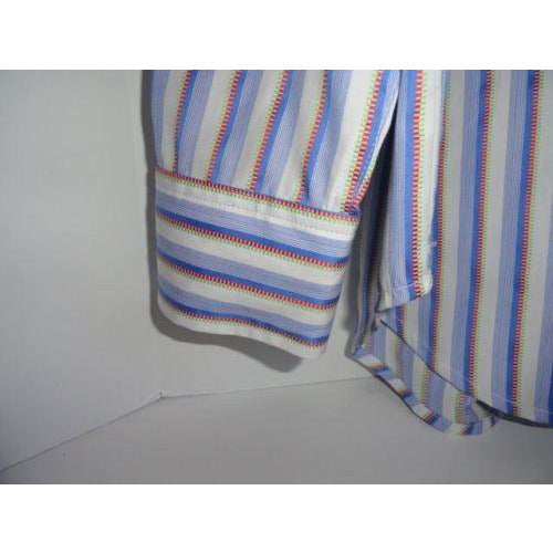 Robert Graham Blue White Satin Stripe Shirt — Medium