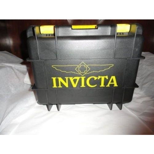 Invicta watch carrying case in grey with yellow handles holds 8 watches