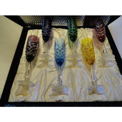 Faberge Crystal Colored  Flutes  set of 6 Glasses
