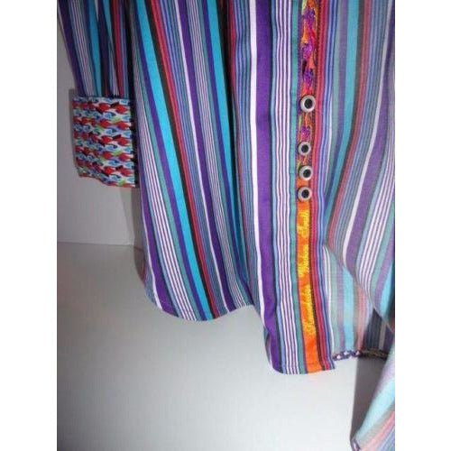Robert Graham Multicolor Satin Stripe Shirt — Medium
