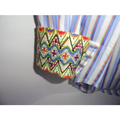 Robert Graham Blue White Satin Stripe Shirt — Medium