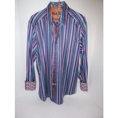 Robert Graham Multicolor Satin Stripe Shirt — Medium