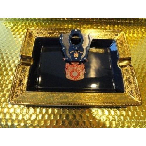 Punch ceramic blue and gold  ashtray new with cutter