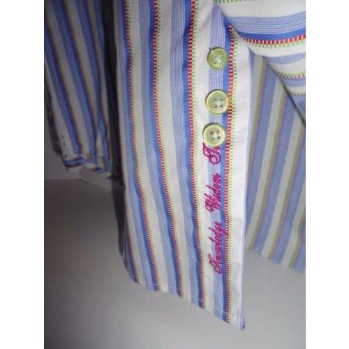 Robert Graham Blue White Satin Stripe Shirt — Medium