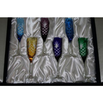 Faberge Crystal Colored  Flutes  set of 6 Glasses