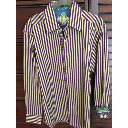 Robert Graham Purple Cream Bold Stripe Shirt — Medium
