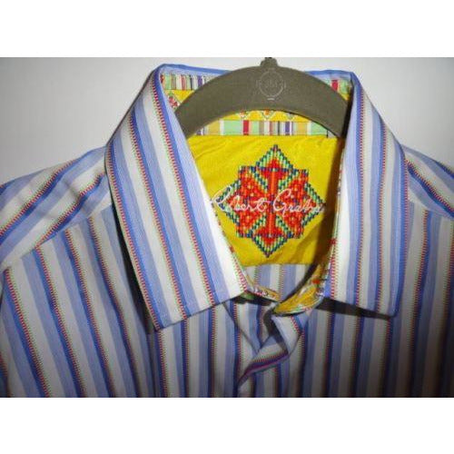 Robert Graham Blue White Satin Stripe Shirt — Medium